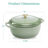 6 Quart Large Sage Green Enamel Cast-Iron Dutch Oven Kitchen Cookware