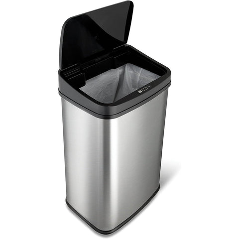 Silver/Black 13-Gallon Stainless Steel Kitchen Trash Can with Motion Sensor Lid