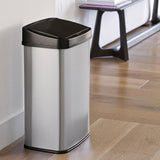 Silver/Black 13-Gallon Stainless Steel Kitchen Trash Can with Motion Sensor Lid