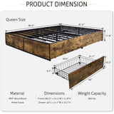 Queen Metal Wood Platform Bed Frame with 4 Storage Drawers - 800 lbs Max Weight