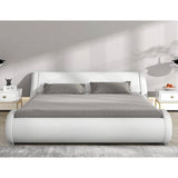 King Modern White Faux Leather Upholstered Platform Bed Frame with Headboard