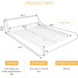 King Modern White Faux Leather Upholstered Platform Bed Frame with Headboard