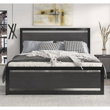 Queen Black Metal Platform Bed Frame with Wood Panel Headboard and Footboard