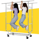 Heavy Duty Double Bar Clothes Garment Rack on Wheels - 600 lbs Capacity