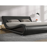 Queen Modern Black Faux Leather Upholstered Platform Bed Frame with Headboard