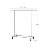 Heavy Duty Chrome Plated Silver Metal Garment Rack Clothes Hanging Bar on Wheels