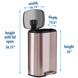 13-Gallon Copper Rose Gold Stainless Steel Step Trash Can with Deodorizer Filter