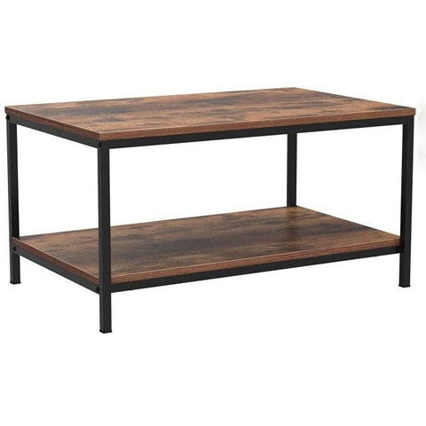 Heavy Duty Industrial 2-Tier Coffee Table in Rustic Brown Wood Finish