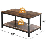 Heavy Duty Industrial 2-Tier Coffee Table in Rustic Brown Wood Finish