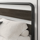 Full Heavy Duty Round Metal Frame Platform Bed with Black Wood Panel Headboard