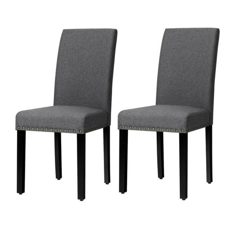 Set of 2 Grey Linen Upholstered Nailhead Dining Chair - 330 lbs. Weight Capacity