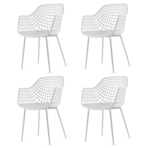 Set of 4 Modern Mid-Century White Mesh Dining Chair with Ergonomic Backrest
