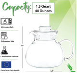 1.5 Quart Stovetop Clear Glass Teapot Kettle with Lid - Microwave Safe