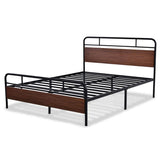 Full Size Industrial Metal Wood Platform Bed Frame with Headboard and Footboard