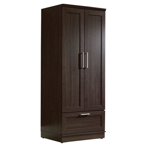 Dark Brown Wood Wardrobe Cabinet Armoire with Garment Rod