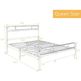 Queen Size Industrial Metal Wood Platform Bed Frame with Headboard and Footboard
