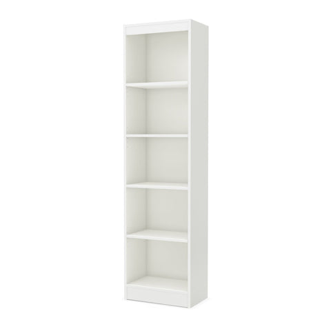 5-Shelf Narrow Bookcase Storage Shelves in White Wood Finish