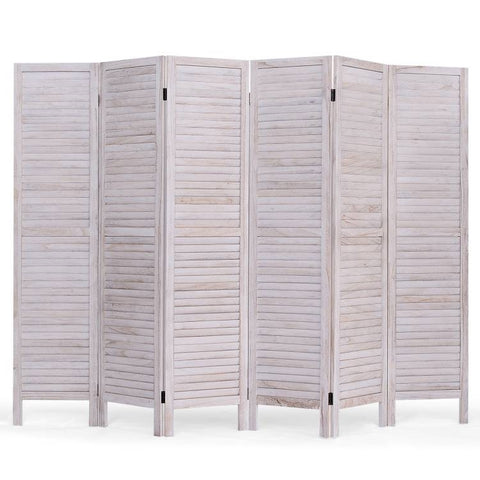 6-Panel Classic Louver Slatted Room Divider Screen in White Wood Finish