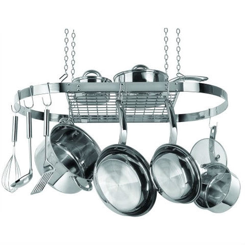 Stainless Steel Oval Pot Rack for Kitchen Cookware Storage