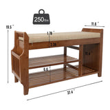 Solid Wood Entryway Shoe Rack Storage Bench with Cushioned Seat 2 Shelves and Drawer