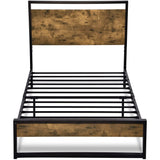 Twin size Metal Wood Platform Bed Frame with Industrial Headboard