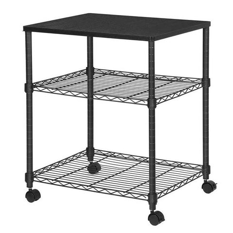 Sturdy Black Metal Wood Printer Stand Cart with 2-Shelves and Locking Casters