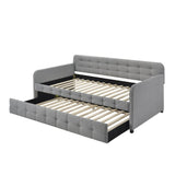 Gray Tufted Polyester Linen Twin Daybed with Trundle