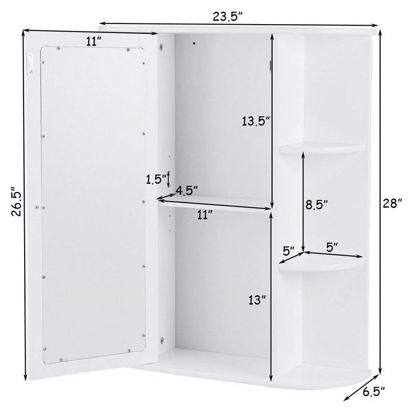 White Bathroom Wall Mounted Medicine Cabinet with Storage Shelves ...