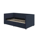 Navy Blue Linen Upholstered Daybed with Pull-Out Storage Drawers