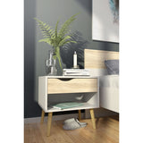 Modern Mid Century Style End Table Nightstand in White & Oak Finish