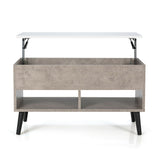 Mid-Century Lift-Top Coffee Table Sofa Laptop Desk in Grey Wood White Top Finish