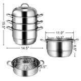 3 Tier Large Stainless Steel Steamer Cookware Set