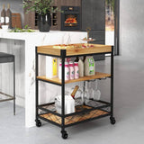 Modern Metal Wood Shelf Kitchen Serving Bar Cart with Removable Top Tray