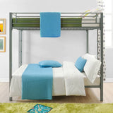 Twin over Twin Modern Metal Bunk Bed Frame in Silver Finish
