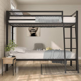 Twin over Twin Modern Metal Bunk Bed Frame in Black Finish with Ladder