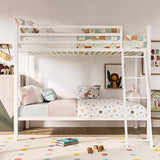 Twin over Twin Modern Metal Bunk Bed Frame in White with Ladder