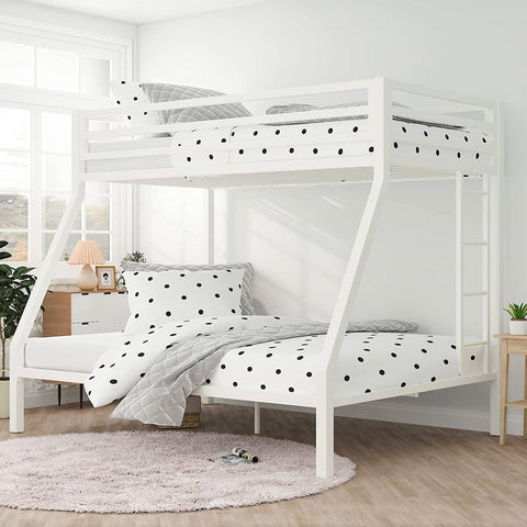Twin over Full Modern Metal Bunk bed Frame in White with Ladder