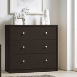 Modern 3-Drawer Chest Bedroom Bureau in Dark Brown Wood Finish