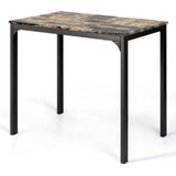 Modern 3-Piece Dining Set Brown Faux Marble Table-Top and 2 Black Chairs Stools