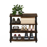 Stackable 4-Shelf Black Brown Wood Shoe Rack - Holds up to 12 Pair of Shoes