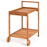 Solid Wood Rolling Serving Cart Kitchen Island with Bottom Shelf