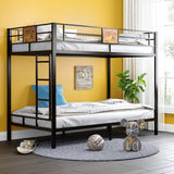 Twin over Twin Heavy Duty Metal Bunk Bed in Black with Side Ladder