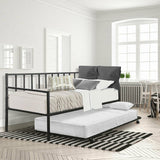 Twin size Black Metal Daybed with Roll-out Trundle Bed Frame