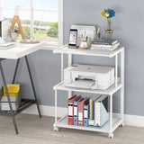 Modern White Metal 3-Shelf Printer Stand Mobile Desk Organizer Cart on Wheels
