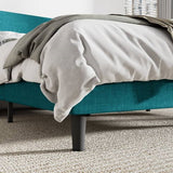 Full Size Turquoise Linen Blend Upholstered Platform Bed with Wingback Headboard