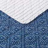Twin Size Blue White Dots and Stripes 100-Percent Cotton Reversible Quilt Set