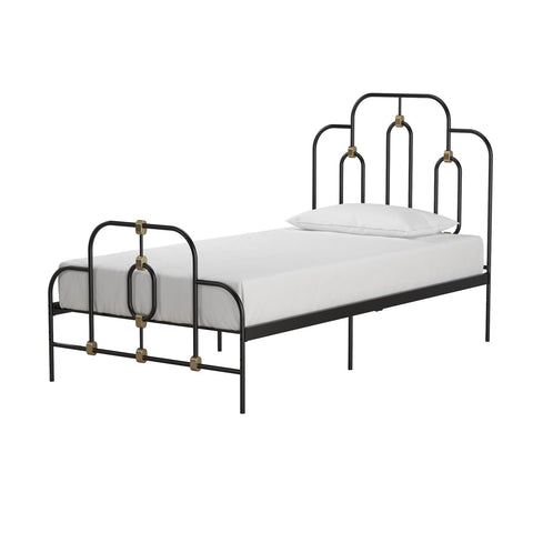 Twin size Farmhouse Adjustable Height Platform Bed in Black Gold Metal Finish