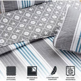 Twin 2 Piece Coastal Starfish Sand Dollar Grey Blue White Nautical Quilt Set