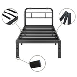 Twin XL Size Heavy Duty Black Metal Platform Bed Frame with Headboard
