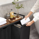 Metal Wood Industrial Modern Laundry Sorter Hamper Black/Brown